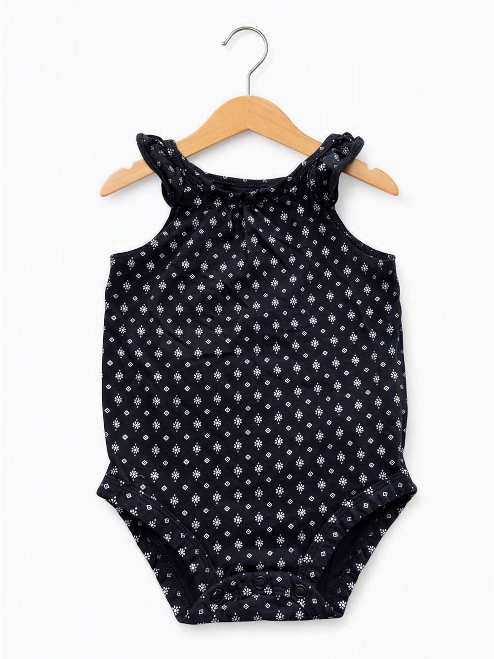 10/$15 Carter's Black & White Printed Ruffle Shoulder One-Piece Bodysuit